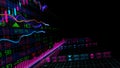 3D rendering of stock indexes in virtual space. Economic growth, recession