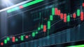 3D rendering of stock market graph and candlestick chart on digital screen