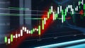 3D rendering of stock market graph and candlestick chart on digital screen