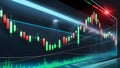 3D rendering of stock market graph and candlestick chart on digital screen