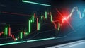 3D rendering of stock market graph and candlestick chart on digital screen