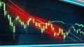 3D rendering of stock market graph and candlestick chart on digital screen