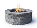 A 3D rendering of a stone fire pit, set against a white background. Royalty Free Stock Photo