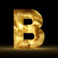 3D rendering stone onyx letter B isolated on black background. Signs and symbols. Alphabet luminous gemstone. Textured materials