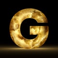 3D rendering stone onyx letter G isolated on black background. Signs and symbols. Alphabet luminous gemstone. Textured materials