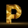 3D rendering stone onyx letter P isolated on black background. Signs and symbols. Alphabet luminous gemstone. Textured materials