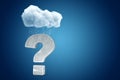 3d rendering of stone question mark under raining cloud on blue gradient background with copy space.