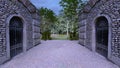 3D rendering of the stone wall pathway