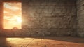 Warm Stone Wall With Window At Sunset - 3d Rendering Royalty Free Stock Photo