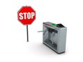 3D Rendering of stop sign and turnstyle Royalty Free Stock Photo