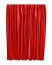 3d rendering of a straight red closed curtain isolated on white background.