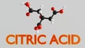 A 3D rendering of the structure of a citric acid molecule. Royalty Free Stock Photo