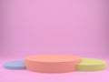 3d rendering studio with geometric shapes, podium on the floor. Platforms for product presentation, mock up background