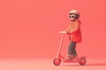 3D rendering style illustration of a cool person riding an electric scooter Royalty Free Stock Photo