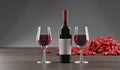 Stylish Wine Bottle, Hearts And Glass Full OF Wine Royalty Free Stock Photo