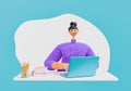 Stylized Cartoon Woman Working on Laptop at Modern Desk Royalty Free Stock Photo