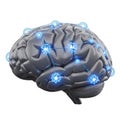 Artificial Intelligence brain network with glowing blue connections and AI symbols, representing advanced computing and neural pro Royalty Free Stock Photo