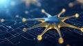 Abstract Neural Network: A 3D rendering of a stylized neuron representing a complex interconnected network