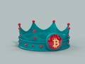 3D rendering of a stylized royalty crown with a BITCOIN symbol; cryptocurrency