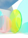 3D Rendering Summer Theme Abstract Circle Neon Acrylic Plates under Sunlight Background for Beauty, Skincare and Healthcare Royalty Free Stock Photo