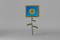 3d rendering of sunflower in front of picture frame with blue sky Royalty Free Stock Photo