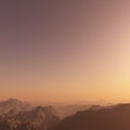 3d rendering: Sunset in the misty mountains