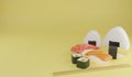 3D rendering sushi and chopsticks on yellow background Royalty Free Stock Photo