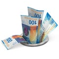 3D rendering 100 Swiss francs drop to drain