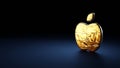 3d rendering symbol of apple wrapped in gold foil on dark blue background