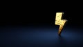 3d rendering symbol of bolt of lightning wrapped in gold foil on dark blue background Royalty Free Stock Photo