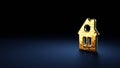 3d rendering symbol of house wrapped in gold foil on dark blue background