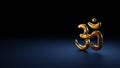 3d rendering symbol of om wrapped in gold foil on dark blue background