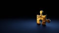 3d rendering symbol of puzzle piece wrapped in gold foil on dark blue background Royalty Free Stock Photo
