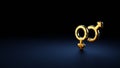 3d rendering symbol of Venus mars wrapped in gold foil on dark blue background