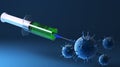 3D rendering of a syringe that is injected into a corona virus