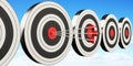 3D rendering target black white and red target with arrows