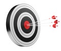 3D rendering target black white and red target with arrows