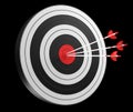 3D rendering target black white and red target with arrows Royalty Free Stock Photo