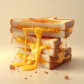 3d rendering of a tasty sandwich with melted cheese on a yellow background