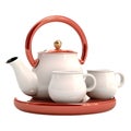 3D Rendering of a Teapot and Cups Set on Transparent Background - Ai Generated Royalty Free Stock Photo