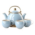 3D Rendering of a Teapot and Cups Set on Transparent Background - Ai Generated Royalty Free Stock Photo