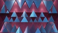 3D rendering of a textured wall with alternating rows of blue and pink triangles, creating a visually interesting and