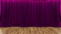 3d rendering theater stage with purple curtain and wooden floor Royalty Free Stock Photo