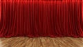 3d rendering theater stage with red curtain and wooden floor Royalty Free Stock Photo