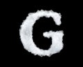 3d rendering of thick white cloud `G` letter on black background