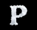 3d rendering of thick white cloud `P` letter on black background