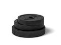 3d rendering of three black barbell weights of different weight lying on top of each other on a white background. Royalty Free Stock Photo