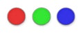 3d rendering of three colorful push buttons, a red, a blue and a green one.