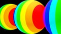 3D rendering. Three-dimensional spheres with a pattern of lines with different colors of the rainbow. Spheres on a dark background Royalty Free Stock Photo