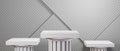 3D rendering of Three Greek columns podium for display and gray background. Mockup for show product